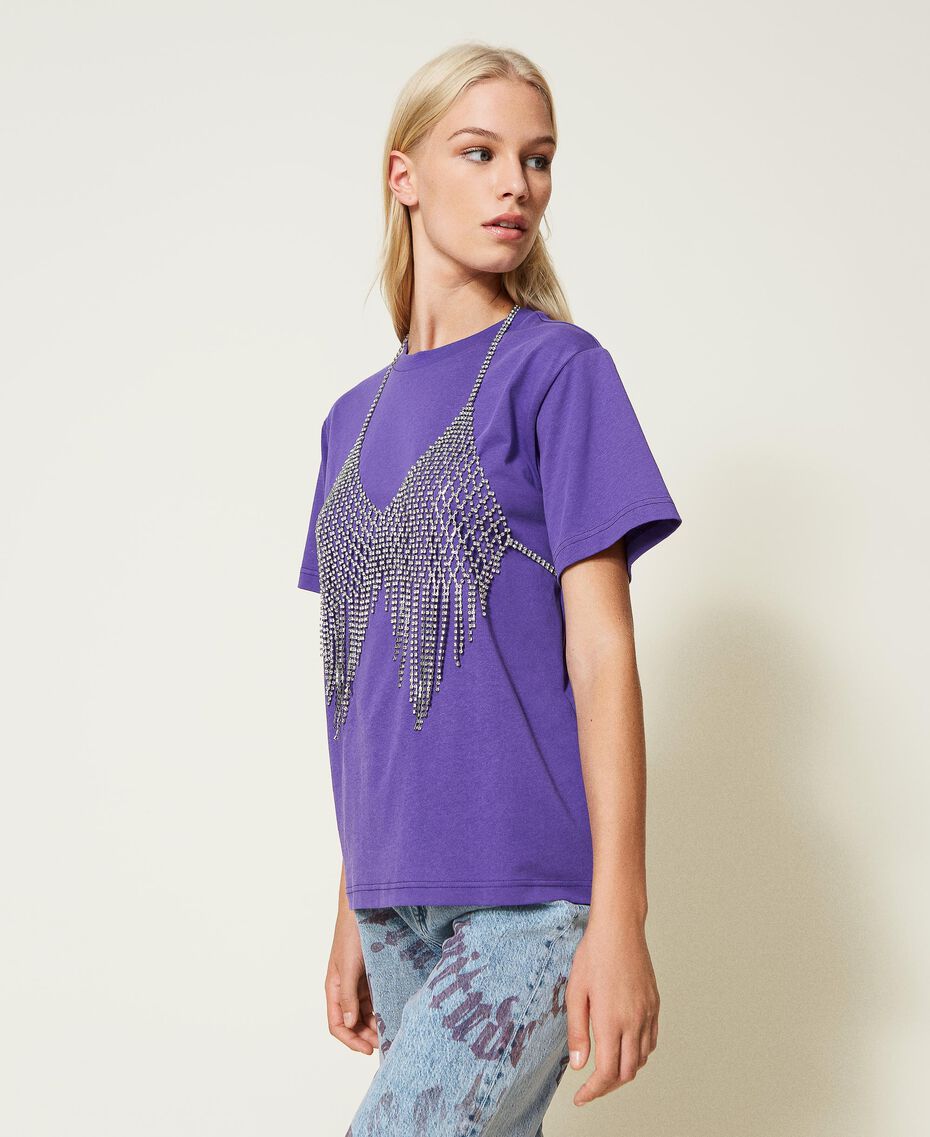 T-Shirt mit Strassbesatz im oberen Bereich „Prism Violet“-Violett Frau 222AP2036-03