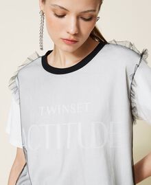T-shirt doublé en tulle avec logo Bicolore Noir/Blanc Gardénia Femme 221AT2186-06
