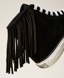Leather trainers with fringes Black Woman 212TCP100-05