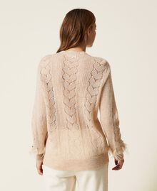 Jumper with feathers and rhinestones Cream Woman 222LL3GBB-04