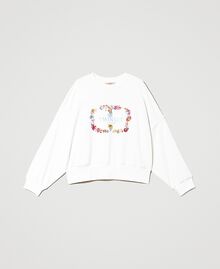 Sweatshirt with floral Oval T logo Antique White Woman 231TP2251-0S
