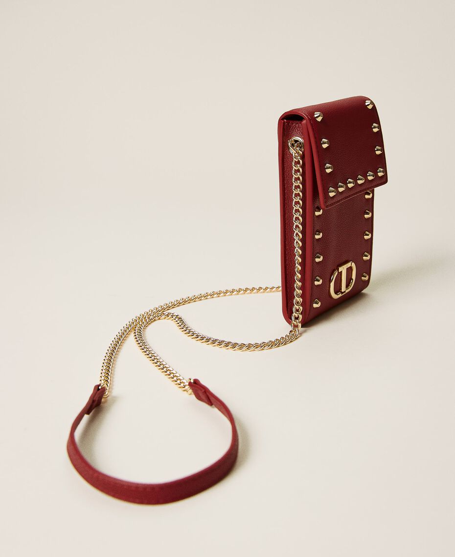 Cellphone holder with studs and logo Cherry Red Woman 212TD8107-02