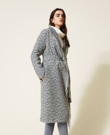 Jacquard coat with logo and fringes Oval T / Grey Jacquard Mix Woman 222TT2290-01