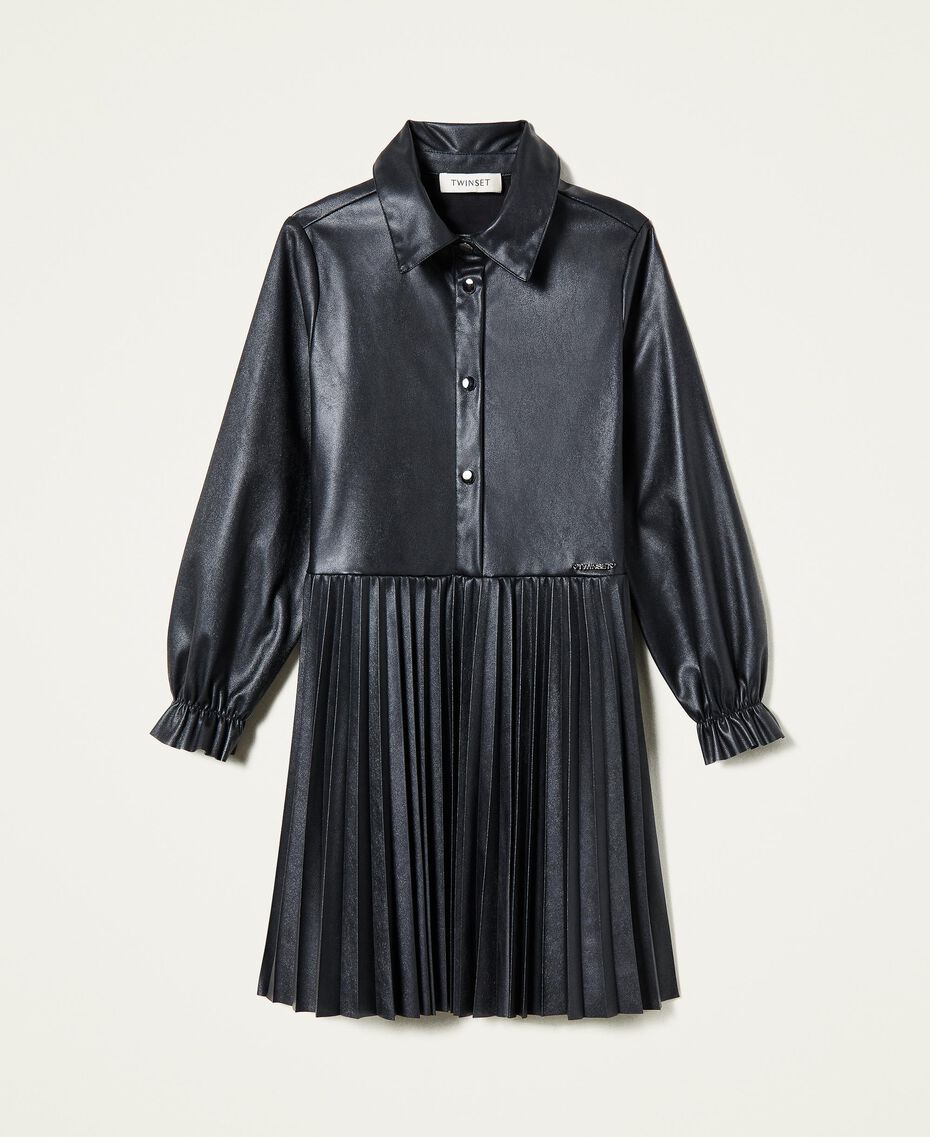 Leather-like dress with pleats Black Child 222GJ2031-0S