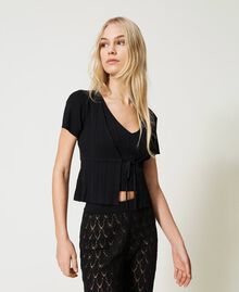 Ribbed cropped cardigan and top Black Woman 231LB3EBB-01