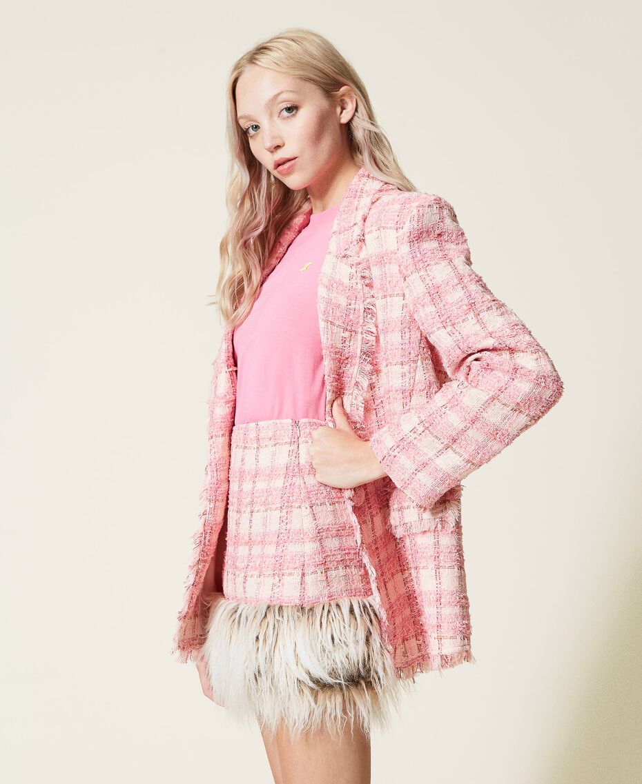 Bouclé mini dress with faux fur "Icing" Pink Bouclé Woman 222AP2392-03