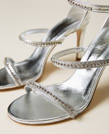 Leather sandals with rhinestones Silver Woman 222TCP200-04