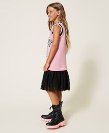 Strickkleid mit Logo und Tüll Zweifarbig „Aurora Pink“-Rosa / Schwarz Kind 222GJ3191-02