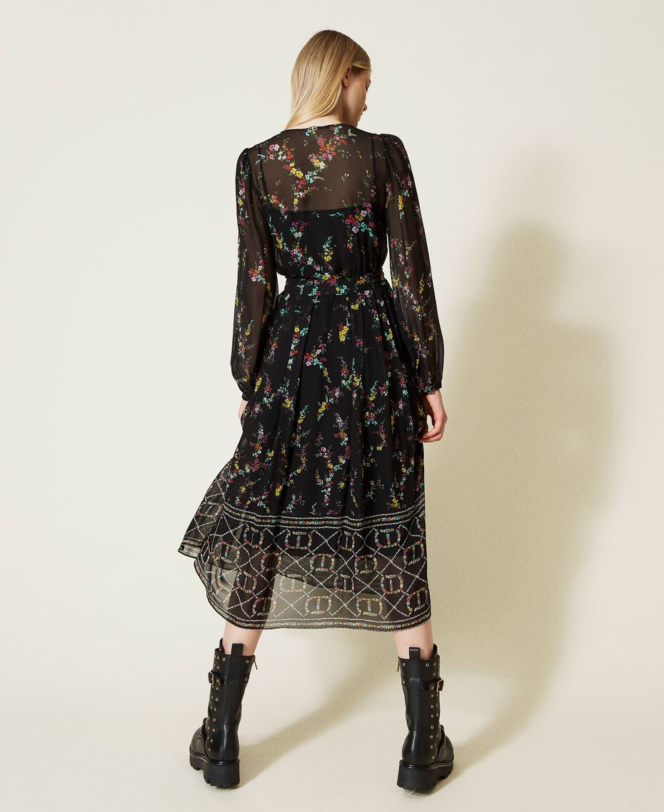 Long dress with floral logo print Oval T / Black Ramage Design Woman 222TT2531-03