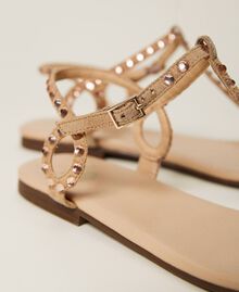 Sandals with full rhinestone embroidery "Dune" Beige Woman 221LBPZBB-04