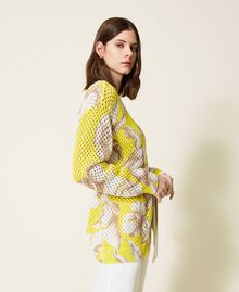 Printed mesh cardigan Yellow / “Snow” White Hibiscus Print Woman 221TT3230-01
