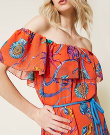 Printed georgette long dress “Orange Sun” Orange Seashell Print Woman 221LB2MQQ-05