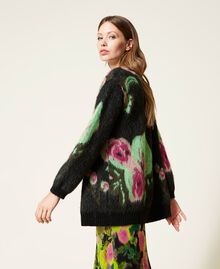Pique jacquard mohair blend cardigan Multicolour Neon Crazy Flowers Jacquard Woman 222TT3571-01