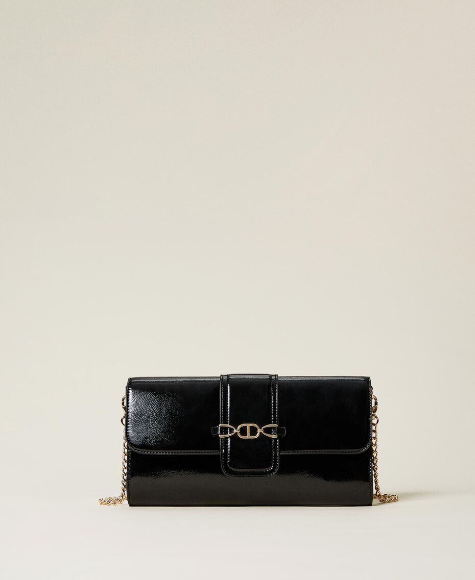 Patent leather clutch with logo Black Woman 222TB7361-01