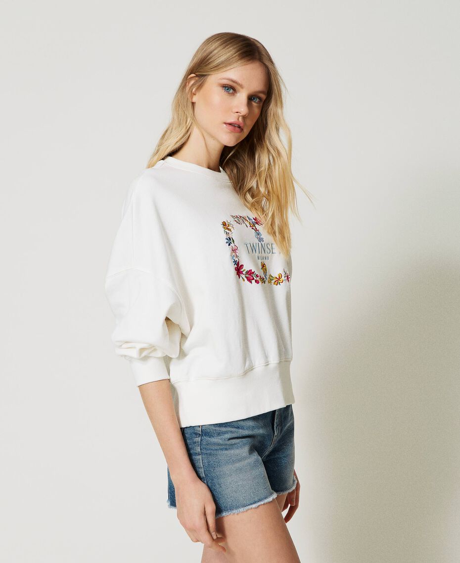 Sweatshirt with floral Oval T logo Antique White Woman 231TP2251-02