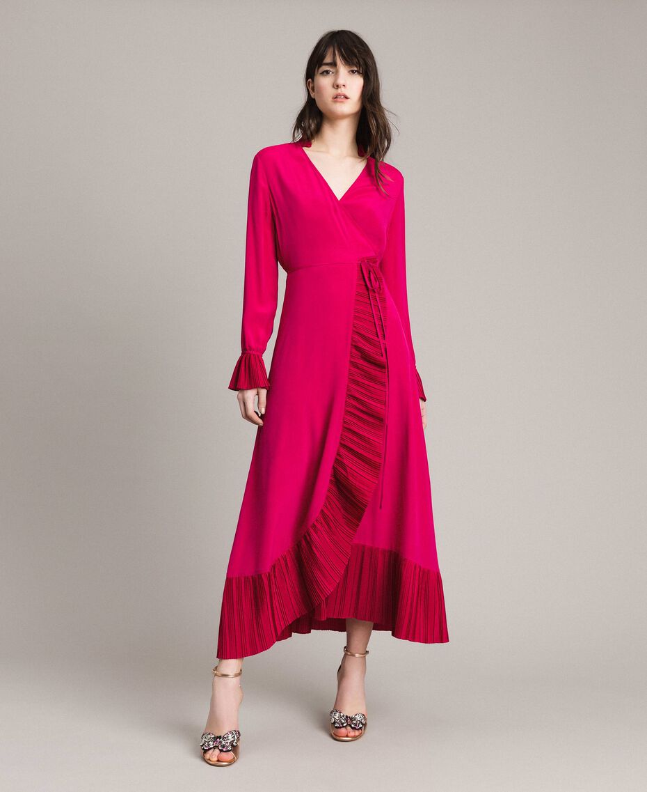Silk blend wrap dress Woman, Red | TWINSET Milano