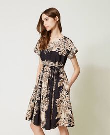 Short printed poplin dress Black / “Pale Hemp” Beige Hibiscus Print Woman 231TT2501-02