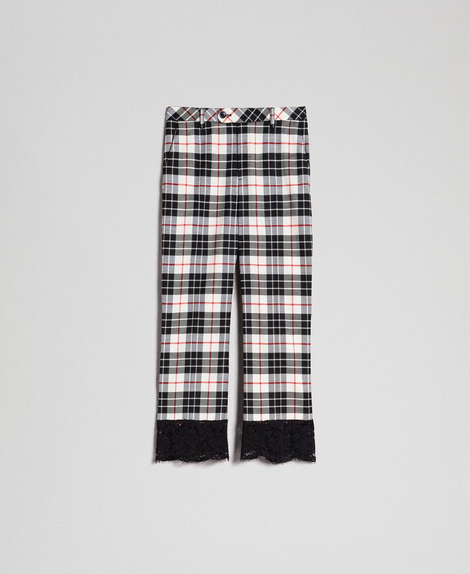 Flared trousers in chequered wool “Snow” White Tartan Jacquard Woman 192TP2622-0S