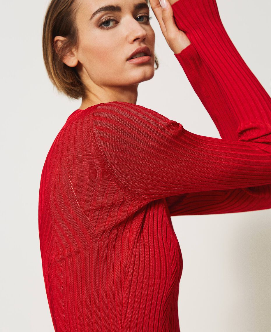 Vestido midi de canalé Mujer, Rojo | TWINSET Milano