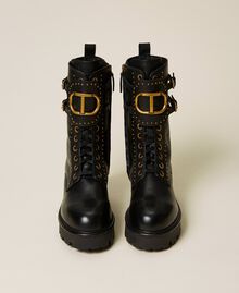 Leather combat boots with rivets and logo Black Woman 222TCP154-05