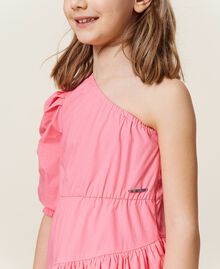 One-shoulder poplin dress Shocking Pink Child 221GJ2Q10-05