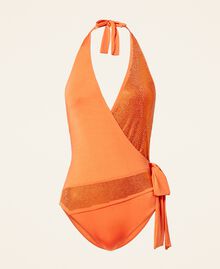One-piece swimsuit with rhinestones and ribbon "Orange Sun” Orange Woman 221LBMBVV-0S