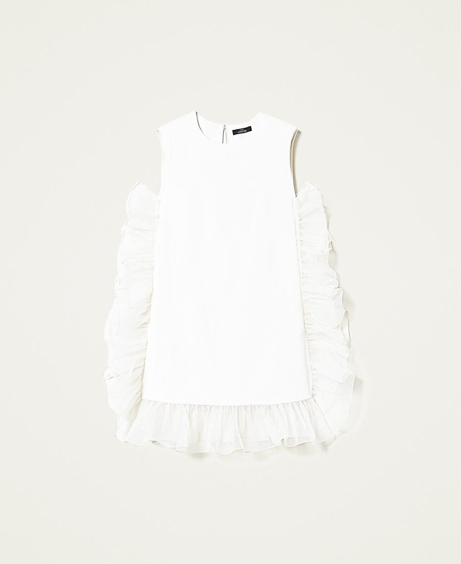 Kurzes Kleid mit Organzavolant Weiß Gardenie Frau 221AT2110-0S