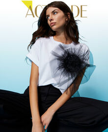T-shirt with tulle flower Two-tone "Papyrus" White / Black Woman 231AP2330-01