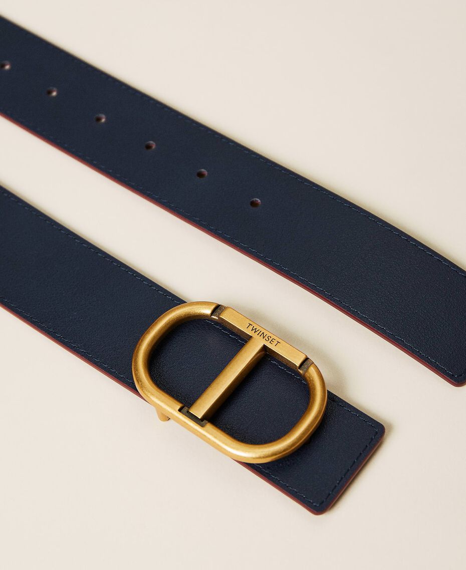 Reversible leather belt with logo Two-tone Grape / "Dress" Blue Woman 222TA4064-03