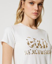 Camiseta con bordado de lentejuelas Star White Mujer 231LB21BB-04