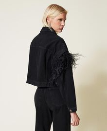Denim jacket with feathers Black Denim Woman 212TP232A-04