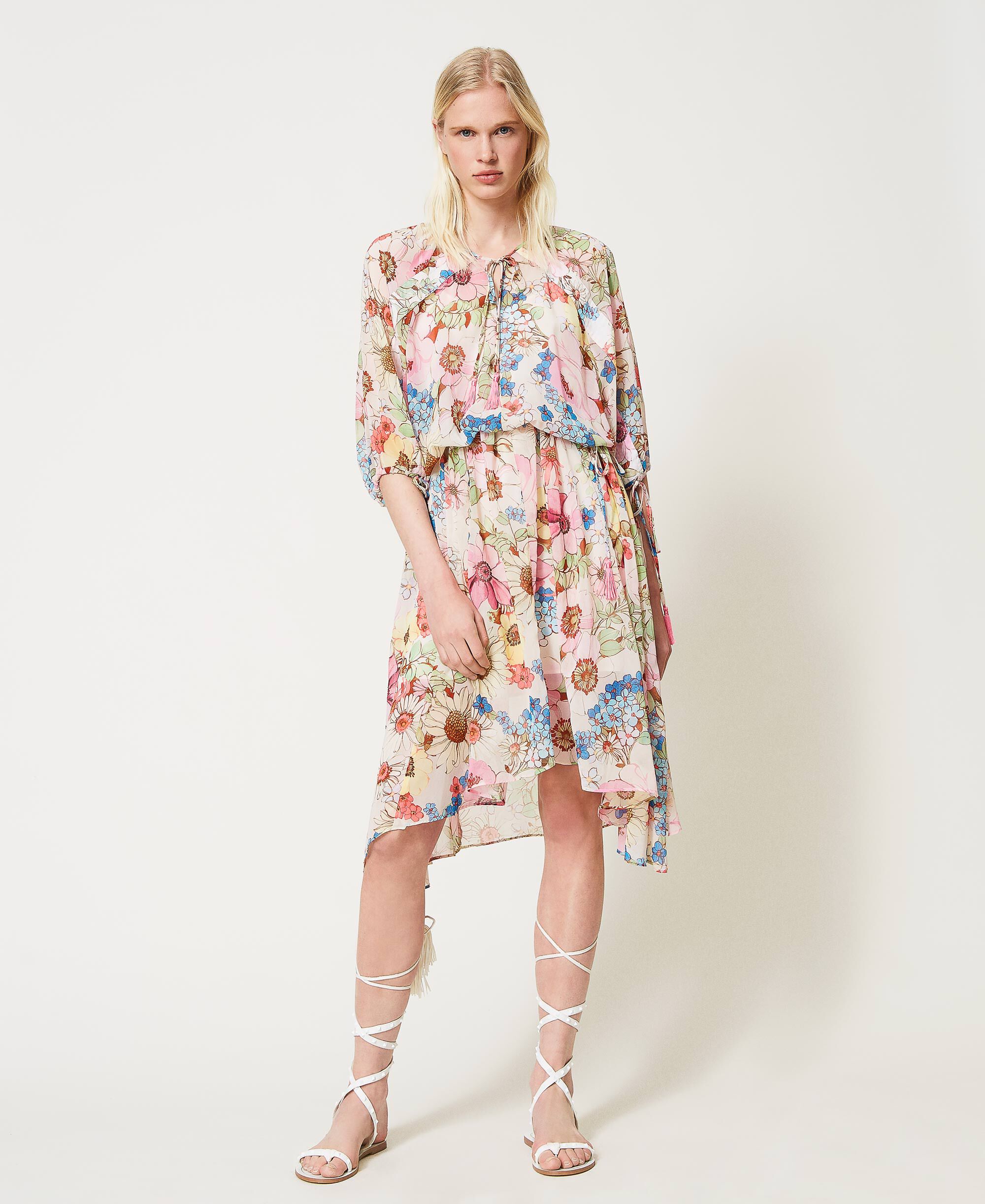 Floral print midi dress Woman, Fuchsia | TWINSET Milano