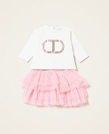 Logo sweatshirt and tulle skirts Two-tone Off White / "Sunrise" Pink Child 222GJ2E12-01