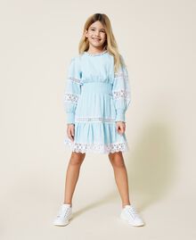 Muslin dress with lace "Cool Blue” Light Blue Child 221GJ2Q50-01