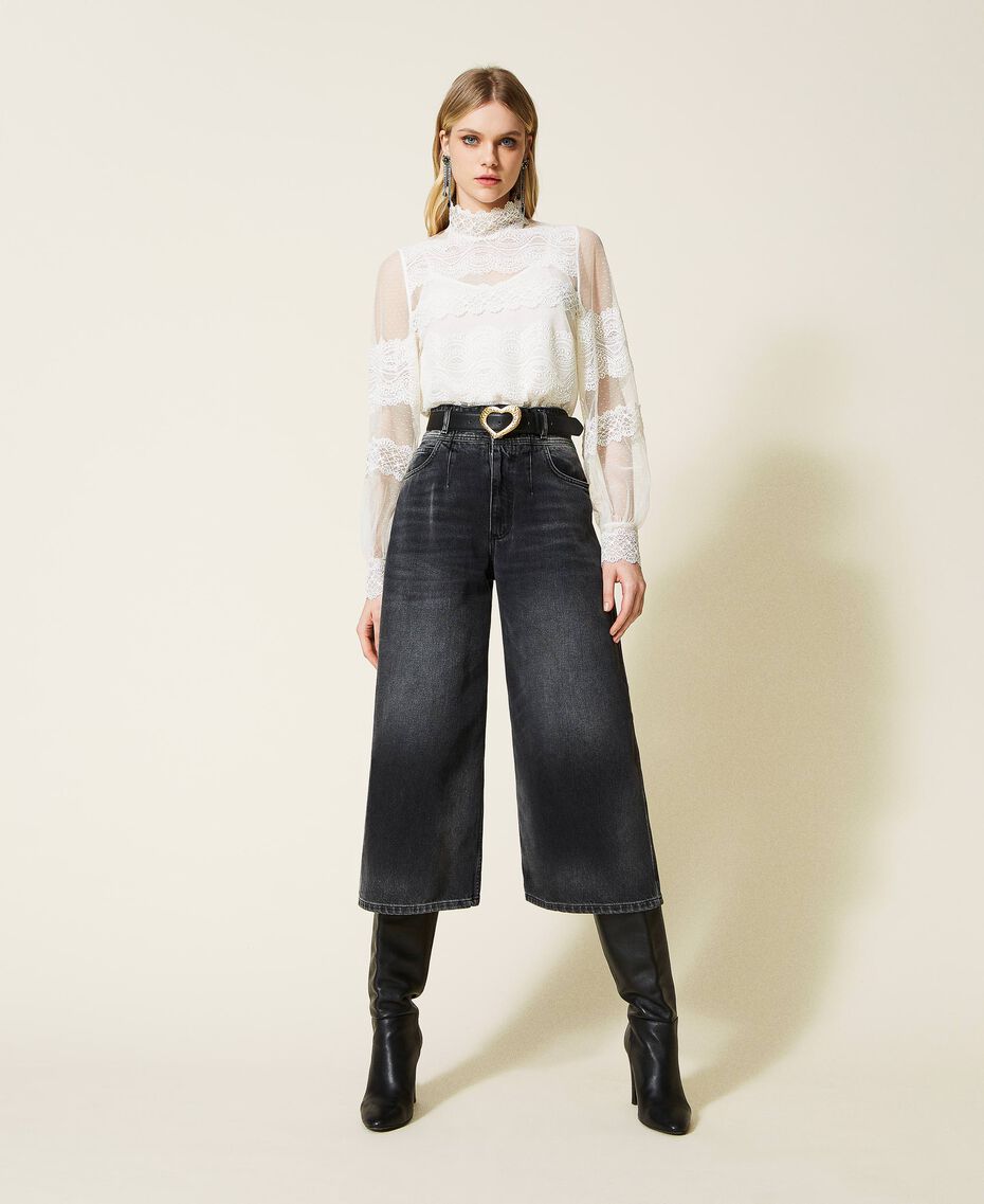High waist cropped jeans Black Denim Woman 222TP239A-01
