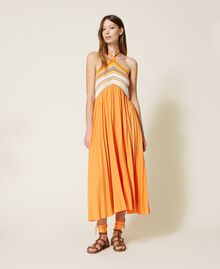 Robe longue avec rayures et plis Multicolore Melon/Dune/Ivoire Femme 221LB31NN-01
