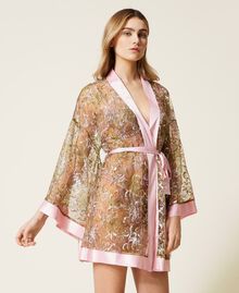 Robe de chambre courte en tulle brodé Bicolore Imprimé Paisley Rose « Silver Pink »/Lilas Femme 221LL2EYY-03