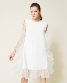 Kurzes Kleid mit Organzavolant Weiß Gardenie Frau 221AT2110-03