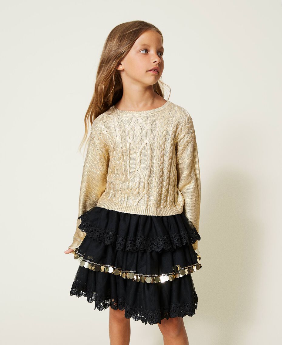 Tulle skirt with lace and sequins Black Child 222GJ2370-02