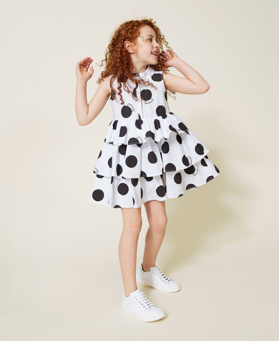 Poplin dress with polka dot print Polka Dot Print Off White Background Child 221GJ2098-01