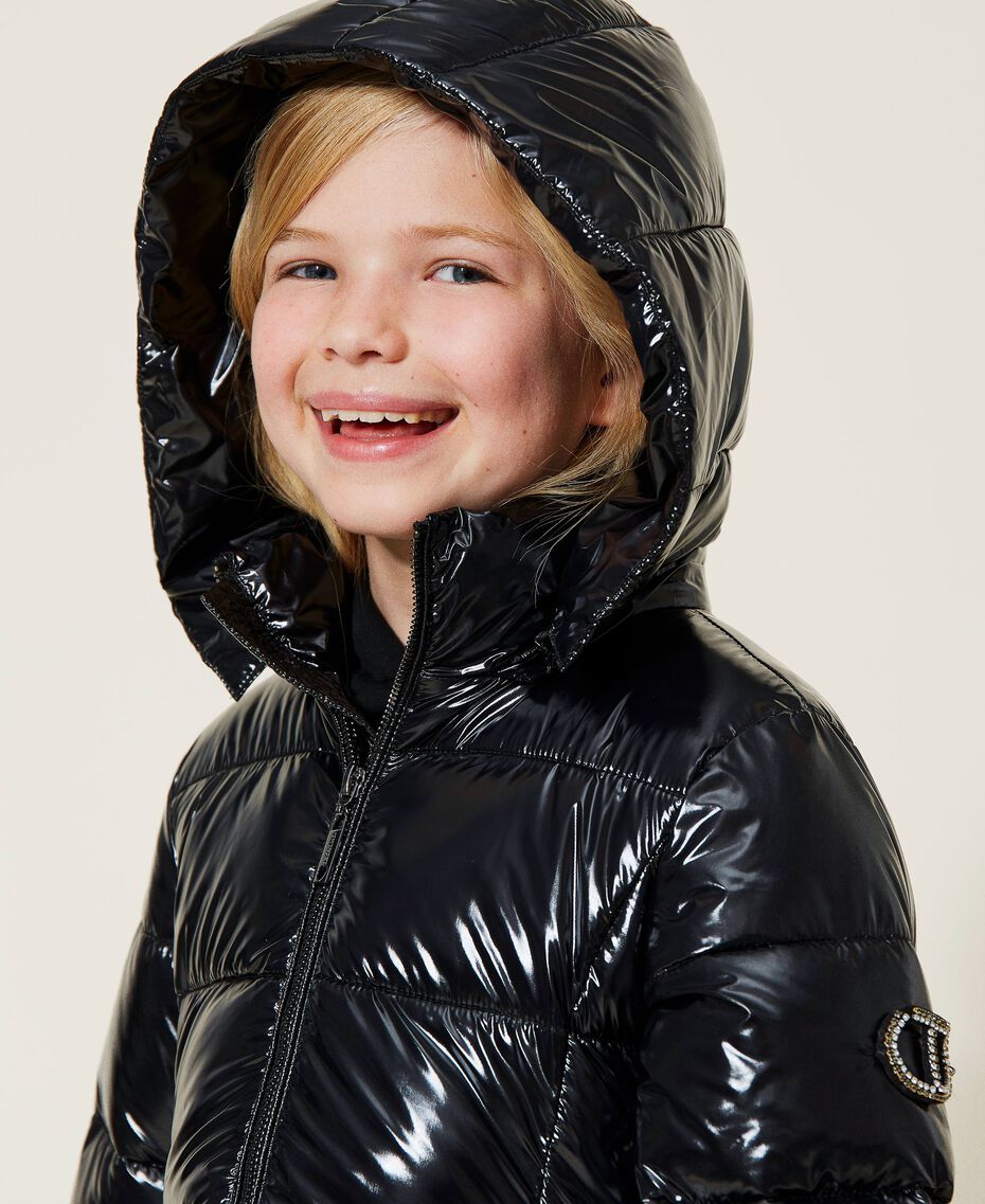 Shiny nylon long puffer jacket Child, Black | TWINSET Milano