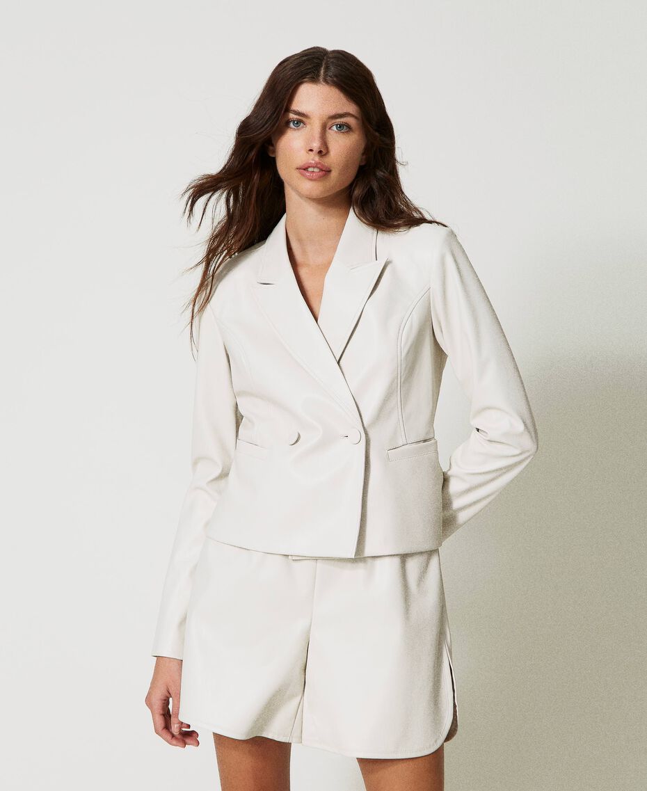 Leather-like fitted blazer “Pumice” White Woman 231AP2023-02