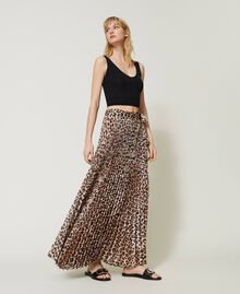 Long georgette skirt with lurex Natural Leopard Print Woman 231LB2DTT-03
