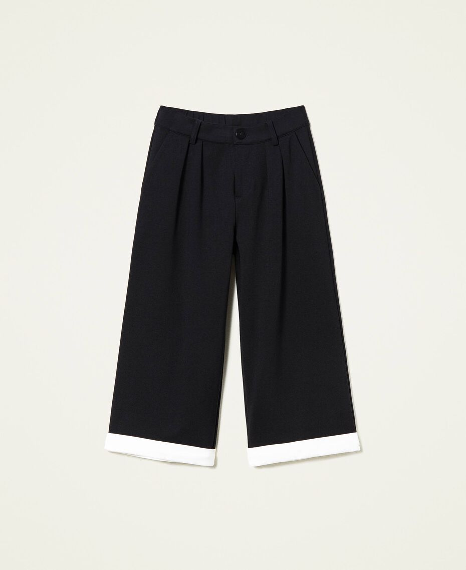 Pantalon cropped avec bas contrasté Bicolore Noir / Blanc Cassé Enfant 221GJ2232-0S