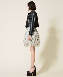 Leather-like jacket with embroidery Black Woman 222AP2330-03