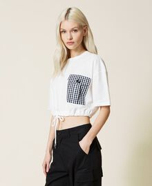 T-shirt boxy avec poche de poitrine Vichy Bicolore Blanc Cassé / Noir Femme 221AT2254-04