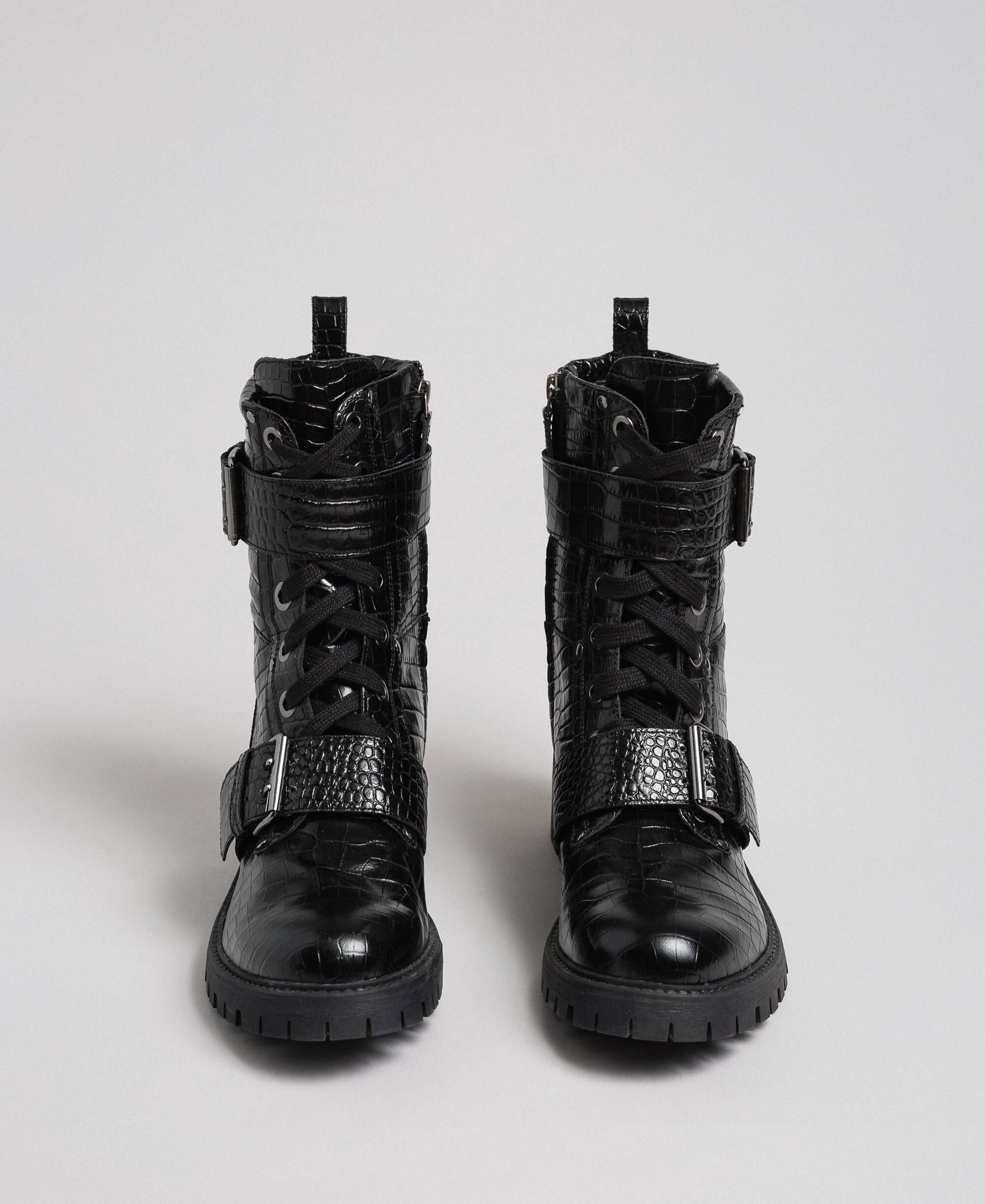 Leather combat boots with crocodile 