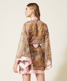Robe de chambre courte en tulle brodé Bicolore Imprimé Paisley Rose « Silver Pink »/Lilas Femme 221LL2EYY-04