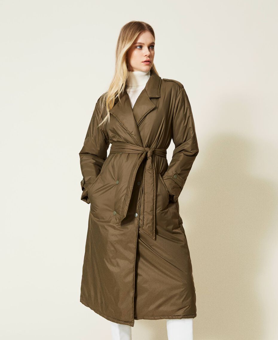 Padded trench coat with belt Alpine Green Woman 222TP2210-01