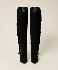 Leather high boots with fringes Black Woman 212TCP10C-06